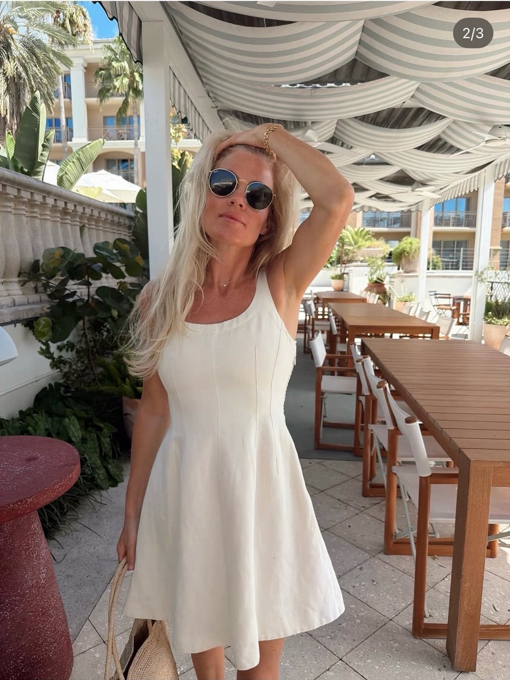 Cream Square-Neck Mini Dress - Sleeveless Summer Fit - Picture 2 of 4